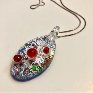 Multicolored Glass Pendant with Chain